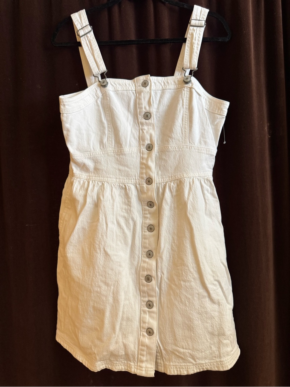 New without tag White Button-Front Overall Denim Dress